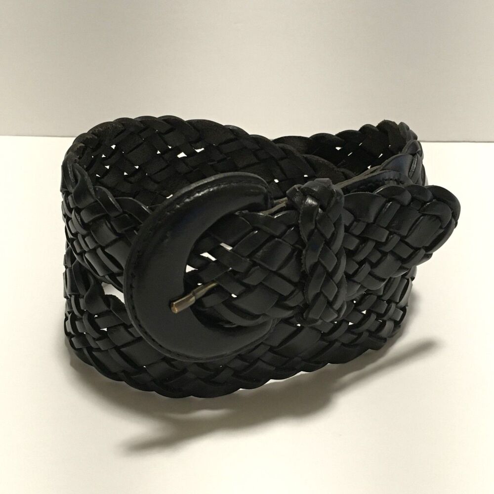 Vintage Genuine Leather Woven Belt Black Womens Size M 36.5" long